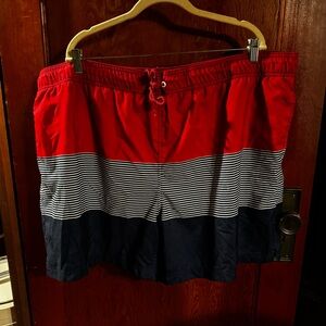 George Red and Navy Striped Swim Trunks